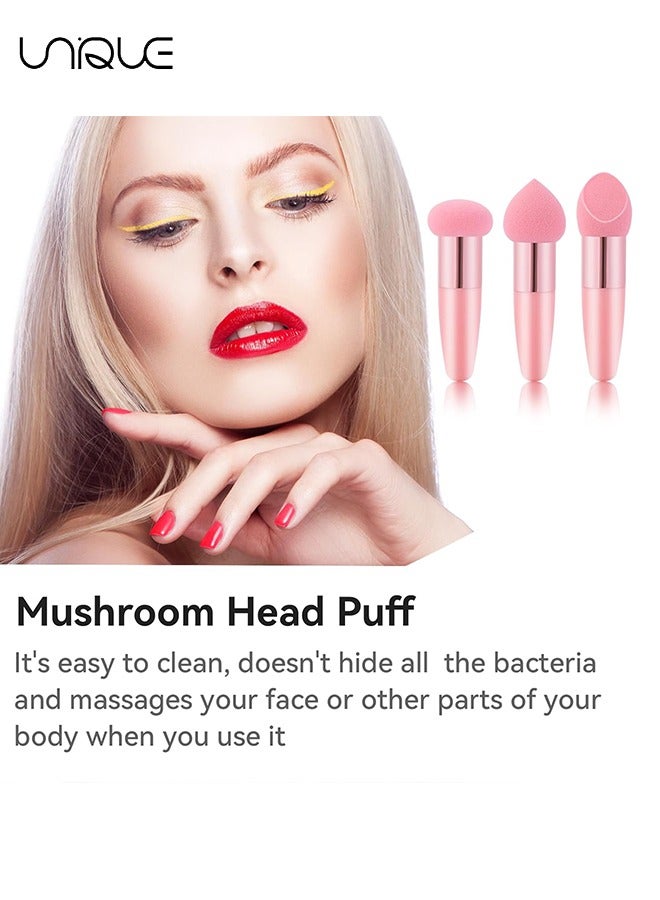 Unique 3 PCS Makeup Sponge Facial Foundation Sponge Professional Makeup Blending Sponge with Handle Beauty Sponge Blender Dry & Wet Use Makeup Sponges for Foundation（Pink） - Image 5