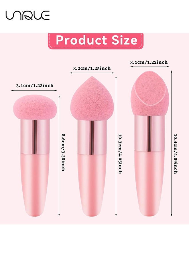 Unique 3 PCS Makeup Sponge Facial Foundation Sponge Professional Makeup Blending Sponge with Handle Beauty Sponge Blender Dry & Wet Use Makeup Sponges for Foundation（Pink） - Image 2