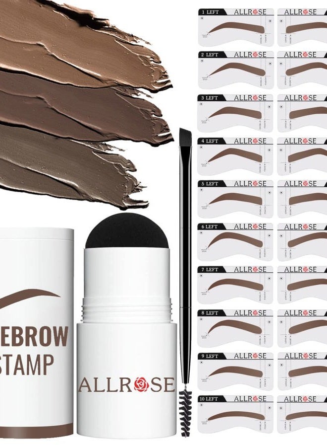 ALLROSE Eyebrow Stamp Stencil Kit - Eye Brow Stamping Kit, One Step Brow Stamp Kit, 20 Brow Stencils and Stamp Kit, Waterproof Perfect Eyebrow Kit, Easy to Use, Dark Brown - Image 1