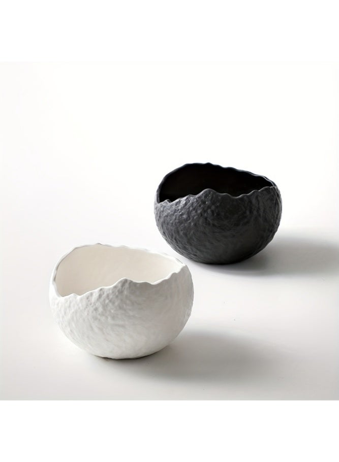 ميدي وعاء سيراميك مزخرف من قطعة واحدة باللونين الأسود والأبيض، وعاء فاخر لطاولة الطعام اليابانية الخفيفة، وعاء عملي متعدد الوظائف لشوربة الأرز والسلطة، وعاء سيراميك مزخرف لسطح مكتب غرفة المعيشة، وعاء سيراميك ذو حافة غير منتظمة بملمس عتيق، وعاء سيراميك عالي الجمالية مناسب لتناول الطعام اليومي والديكور المنزلي - Image 2