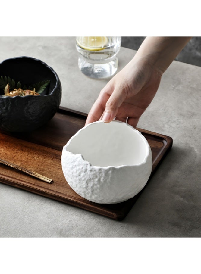 ميدي وعاء سيراميك مزخرف من قطعة واحدة باللونين الأسود والأبيض، وعاء فاخر لطاولة الطعام اليابانية الخفيفة، وعاء عملي متعدد الوظائف لشوربة الأرز والسلطة، وعاء سيراميك مزخرف لسطح مكتب غرفة المعيشة، وعاء سيراميك ذو حافة غير منتظمة بملمس عتيق، وعاء سيراميك عالي الجمالية مناسب لتناول الطعام اليومي والديكور المنزلي - Image 3