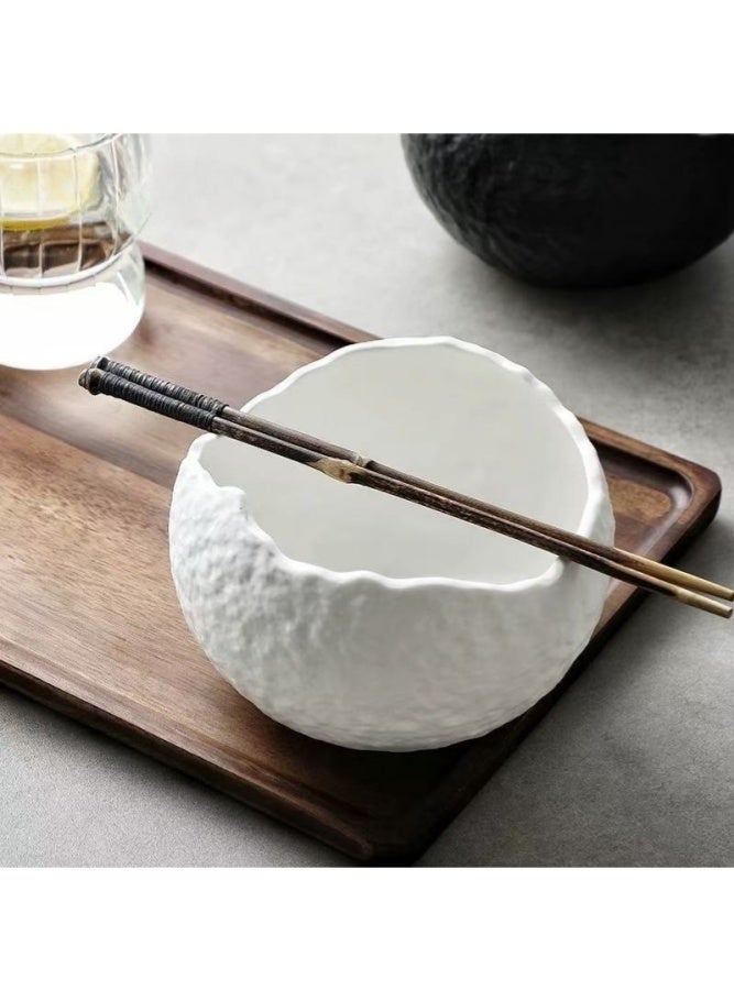 ميدي وعاء سيراميك مزخرف من قطعة واحدة باللونين الأسود والأبيض، وعاء فاخر لطاولة الطعام اليابانية الخفيفة، وعاء عملي متعدد الوظائف لشوربة الأرز والسلطة، وعاء سيراميك مزخرف لسطح مكتب غرفة المعيشة، وعاء سيراميك ذو حافة غير منتظمة بملمس عتيق، وعاء سيراميك عالي الجمالية مناسب لتناول الطعام اليومي والديكور المنزلي - Image 1