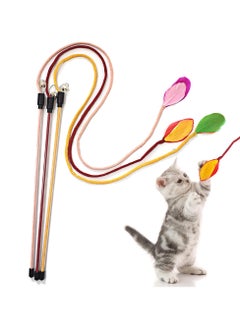 3 PCS Interactive Cat Wand Toys Colorful Rope Cat Toys Interactive Cat Teaser Wand String with Feather Tail and Bell Cat String Toys for for Indoor Cats Kitten