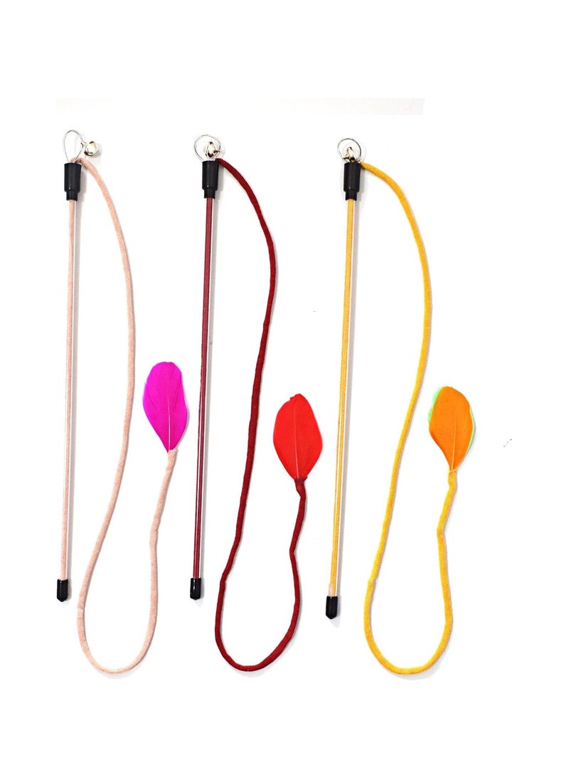 SYOSI - 3 PCS Interactive Cat Wand Toys Colorful Rope Cat Toys Interactive Cat Teaser Wand String with Feather Tail and Bell Cat String Toys for for Indoor Cats Kitten - Image 1