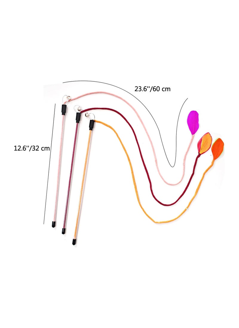 SYOSI - 3 PCS Interactive Cat Wand Toys Colorful Rope Cat Toys Interactive Cat Teaser Wand String with Feather Tail and Bell Cat String Toys for for Indoor Cats Kitten - Image 1