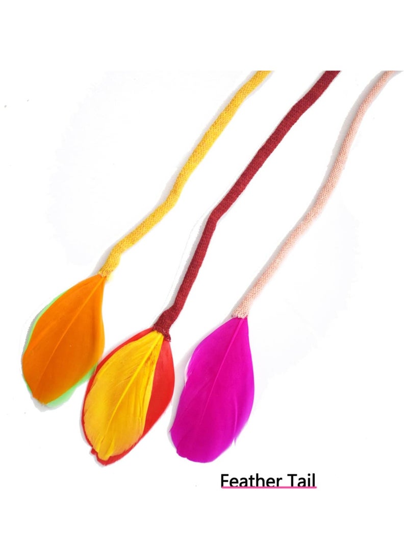 SYOSI - 3 PCS Interactive Cat Wand Toys Colorful Rope Cat Toys Interactive Cat Teaser Wand String with Feather Tail and Bell Cat String Toys for for Indoor Cats Kitten - Image 1