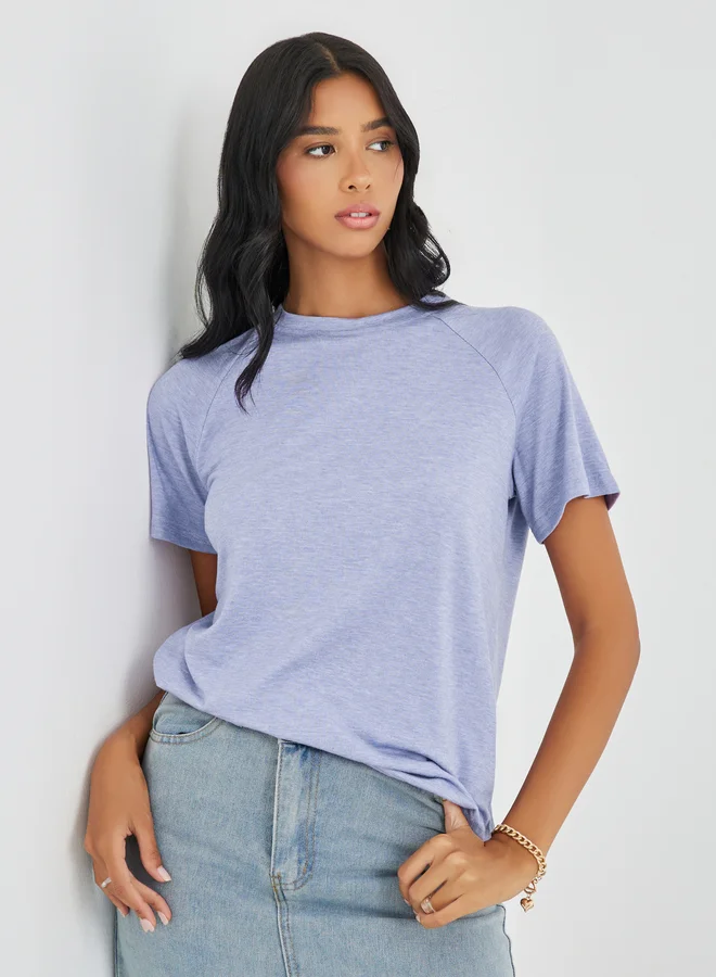 ستايلي Styli Solid Round Neck T-Shirt