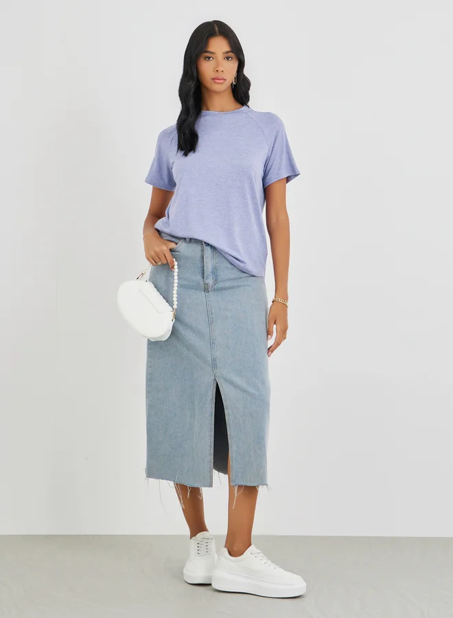 ستايلي Styli Solid Round Neck T-Shirt