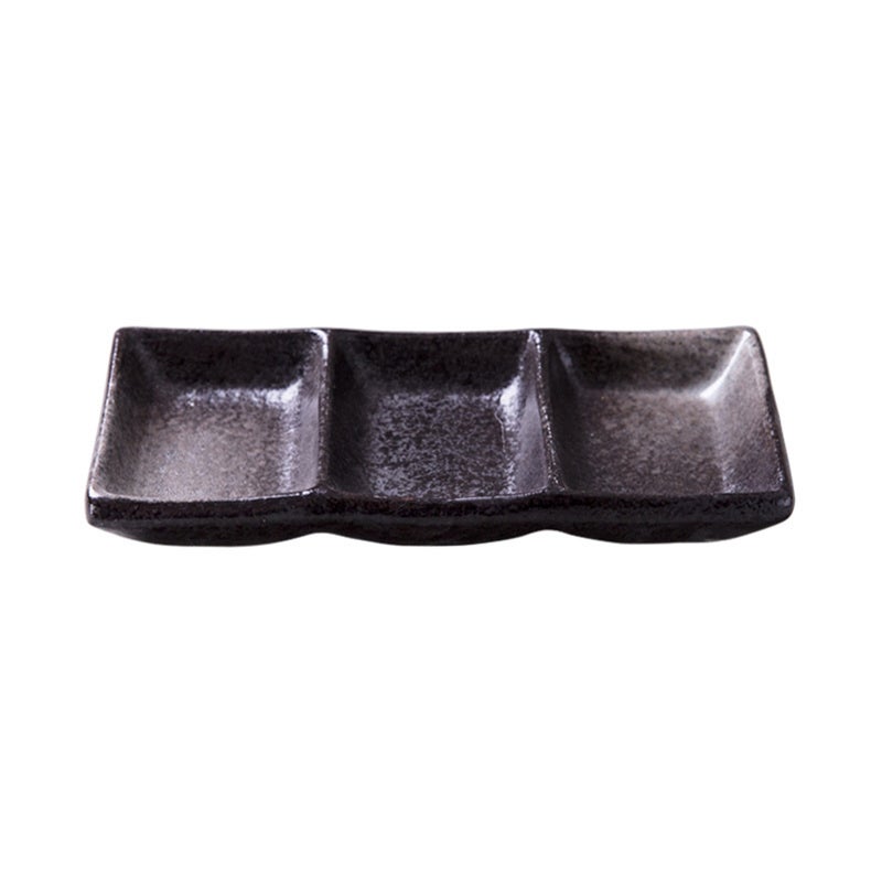 2pcs Ceramic Sauce Dishes Shape Sauce Fruit Dessert Plate Food Dipping Bowls Appetizer Plates (3 Grids) - Image 3