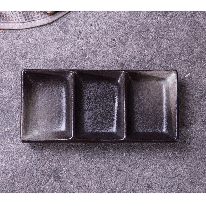 2pcs Ceramic Sauce Dishes Shape Sauce Fruit Dessert Plate Food Dipping Bowls Appetizer Plates (3 Grids) - Image 1