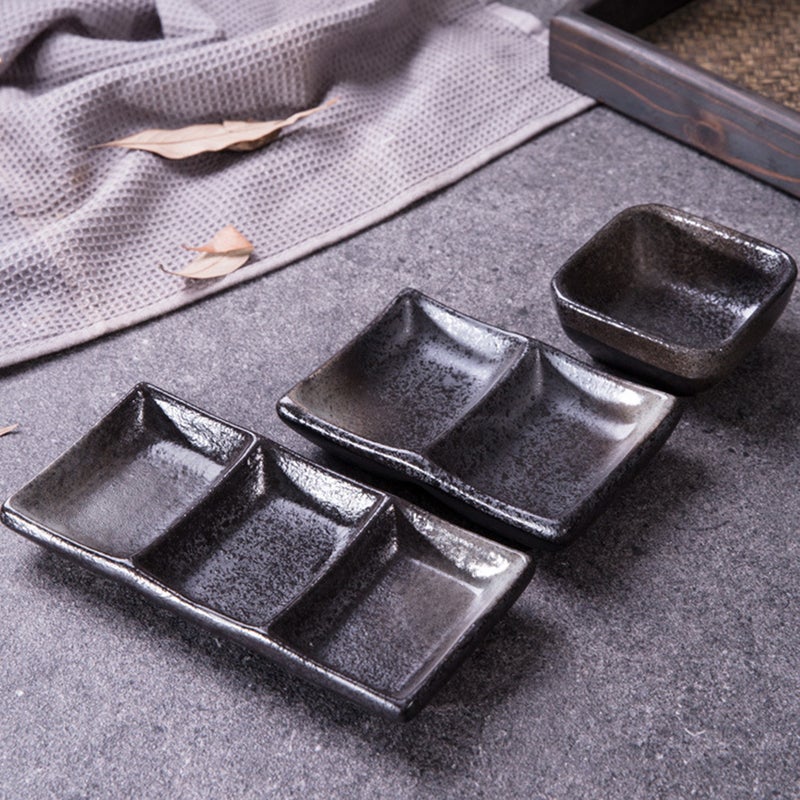 2pcs Ceramic Sauce Dishes Shape Sauce Fruit Dessert Plate Food Dipping Bowls Appetizer Plates (3 Grids) - Image 5