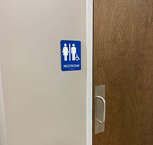 NapTags ADA Compliant Restroom Signs with Braille 6 x 8 Handicap Restroom Blue - Image 3