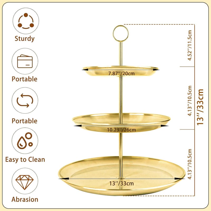 LIAISIMI 3 Tier Gold Cupcake Stand Stainless Steel Dessert Display Rack with Removable Tiered Tray for Parties,Weddings,Birthdays,Decorations,Any Festivals and Festivities(Stainless Steel Pole) - Image 2