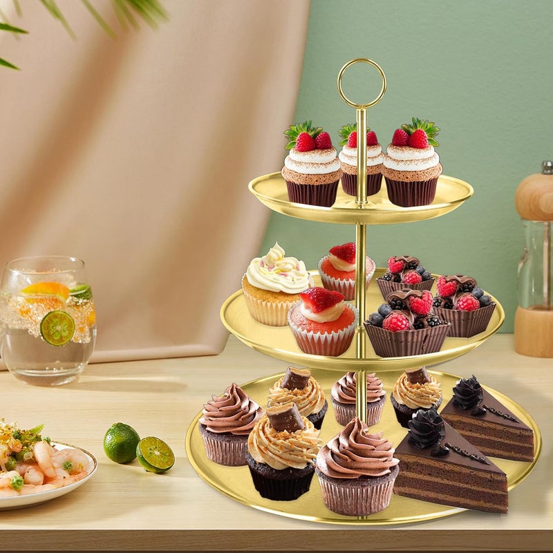 LIAISIMI 3 Tier Gold Cupcake Stand Stainless Steel Dessert Display Rack with Removable Tiered Tray for Parties,Weddings,Birthdays,Decorations,Any Festivals and Festivities(Stainless Steel Pole) - Image 5