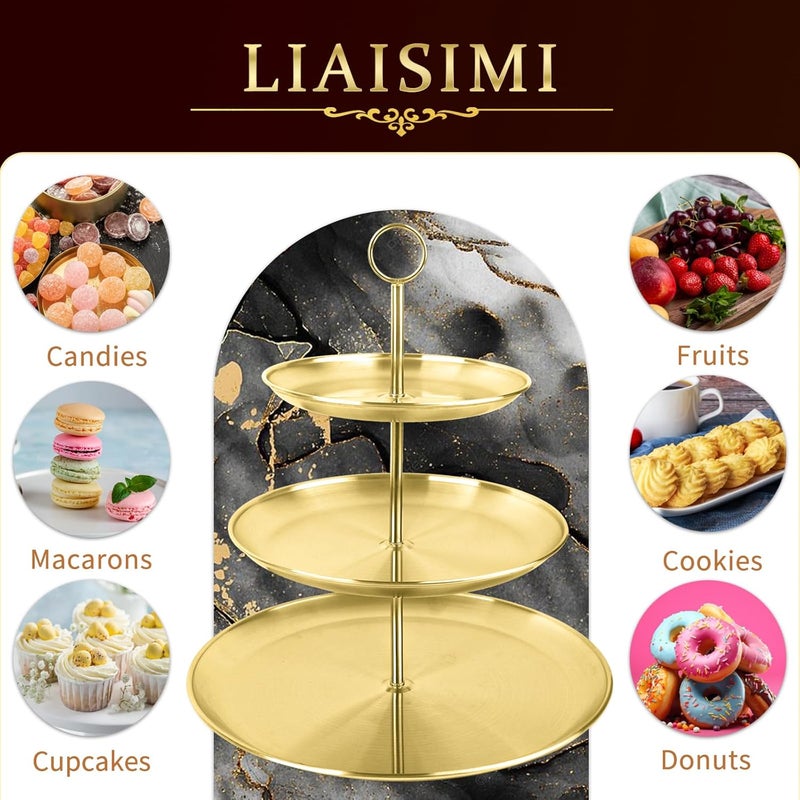 LIAISIMI 3 Tier Gold Cupcake Stand Stainless Steel Dessert Display Rack with Removable Tiered Tray for Parties,Weddings,Birthdays,Decorations,Any Festivals and Festivities(Stainless Steel Pole) - Image 4