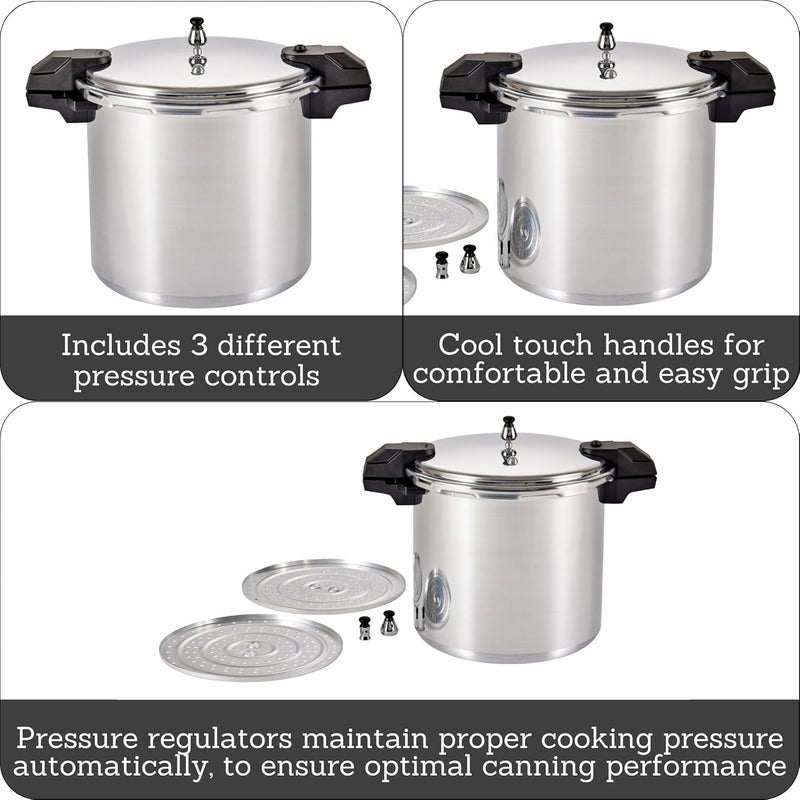 Mirro وعاء ضغط ألمنيوم سعة 22 كوارت مع 3 منظمات ورفوف طهي مزدوجة، 5/10/15 PSI - Image 2