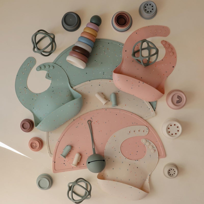 mushie Silicone Baby Bib | Adjustable Fit Waterproof Bibs (Cambridge Blue Confetti) - Image 3