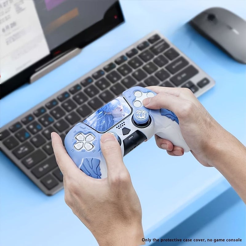 غطاء حماية من السيليكون لوحدة تحكم PS5 بتدرج لوني وردي وأزرق مع غطاء ملصق - Image 2