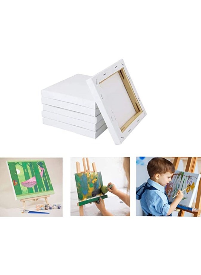 Excefore 6Pcs Stretched White Blank Canvas Set Artist Canvas Board Wood Painting Panel Boards 100% Cotton for DIY Drawing Acrylic Pouring Suitable for Both Oil and Acrylic Paints (6inch)  - Image 1