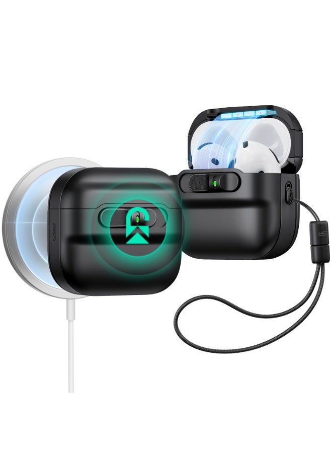 ESR for AirPods 4 Case, Compatible with AirPods 4 Generation Case (2024)(USB-C), MagSafe Compatible, Magnetic Lid Lock, Drop-Proof Protection Cover with Lanyard, Pulse Series black - Image 1