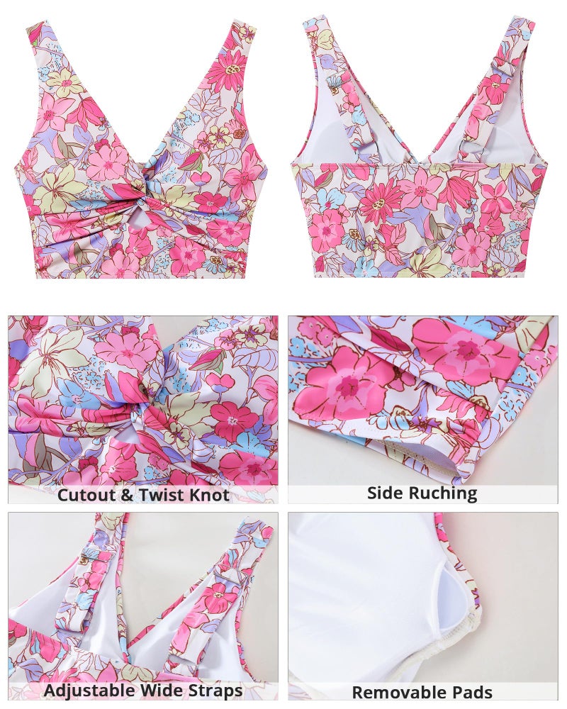 GRAPENT Swimsuit Women Women's Swimsuit Tops Only Women Swimsuits Tankini Modest Bikini Tops for Women Printed Bikini Tops for Women Women Swimsuits Color Purple Floral Large Size 12 to 14 - Image 5