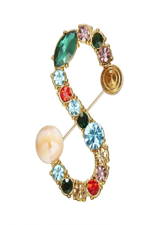 RINHOO Crystal Pearl Initial Brooch Gold Plated Enamel Colorful Letter Alphabet Breastpin Pin Jewelry for GIFTS (Gold S) - Image 1