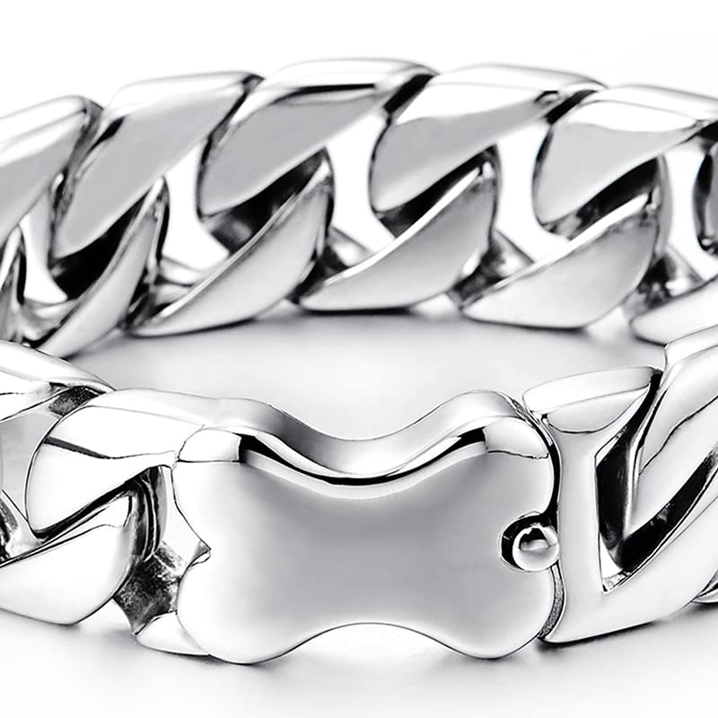 COOLSTEELANDBEYOND Masculine Mens Stainless Steel Large Curb Chain Bracelet with Dog Bone Charm, Polished - Image 3