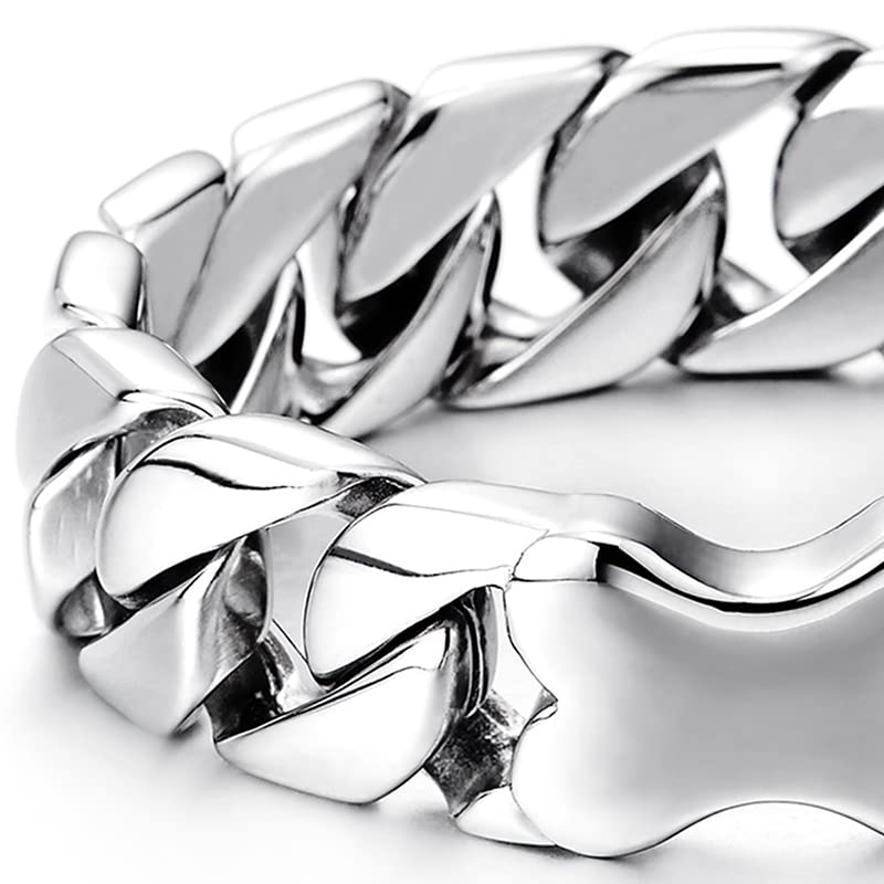 COOLSTEELANDBEYOND Masculine Mens Stainless Steel Large Curb Chain Bracelet with Dog Bone Charm, Polished - Image 4