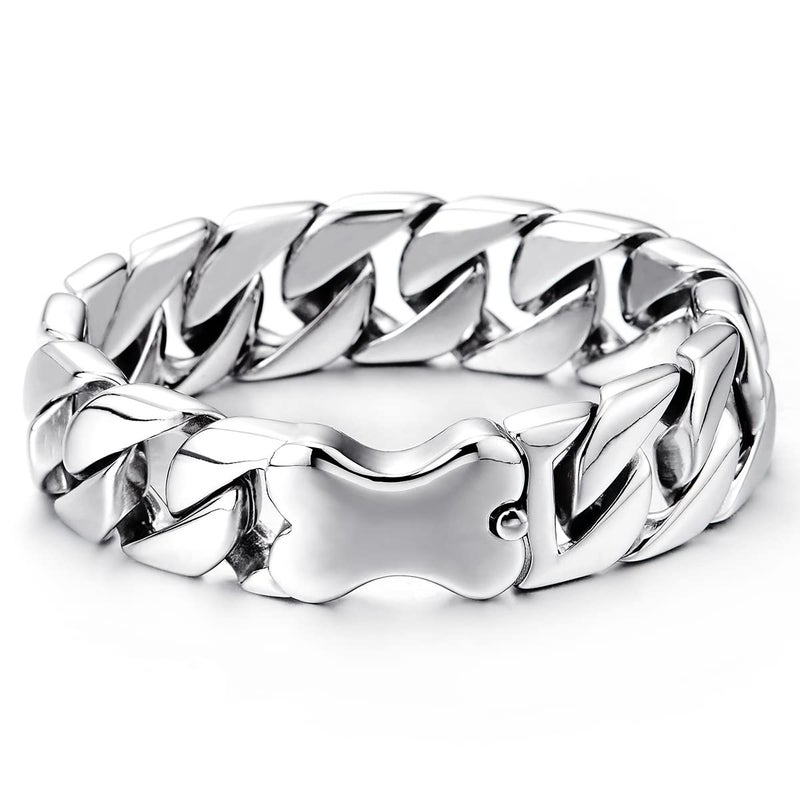 COOLSTEELANDBEYOND Masculine Mens Stainless Steel Large Curb Chain Bracelet with Dog Bone Charm, Polished - Image 1