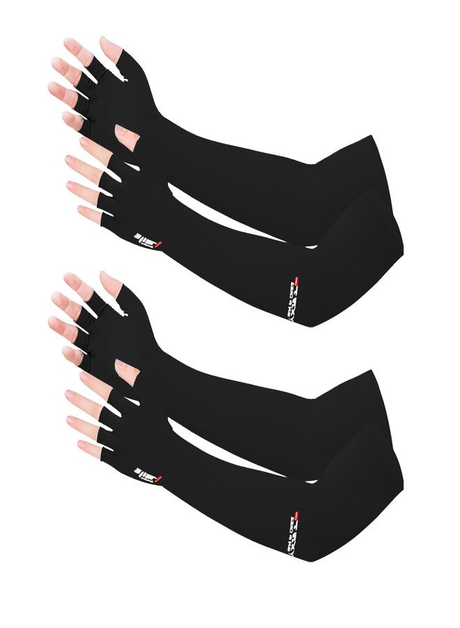 Qeedy 2 Pairs UV Protection Gloves - Non Slip Sun Protection Glove Sunblock Gloves Summer Outdoor Fishing Driving Arm Sleeves for Women Men (2Black, L) - Image 1