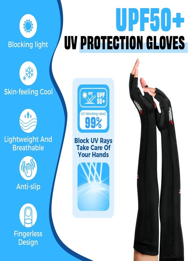 Qeedy 2 Pairs UV Protection Gloves - Non Slip Sun Protection Glove Sunblock Gloves Summer Outdoor Fishing Driving Arm Sleeves for Women Men (2Black, L) - Image 3
