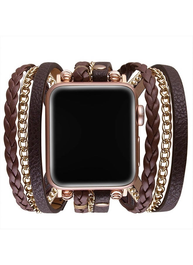 VIKOROS - Vikoros Bracelet Bands Compatible with Apple Watch Band Ultra iWatch Series 8 7 6 5 4 3 2 1 SE 49MM 45MM 44MM 42MM 38MM 40MM 41MM, Luxury Designer Western Boho Leather Wrap Dressy Strap for Women Girl - Image 1