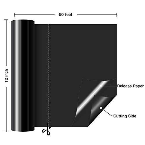 HTVRONT Black Permanent Vinyl - 12" x 50 FT Black Permanent Adhesive Vinyl Roll Compatible with Cricut Cutting Machine, Silhouette and Cameo - Image 4