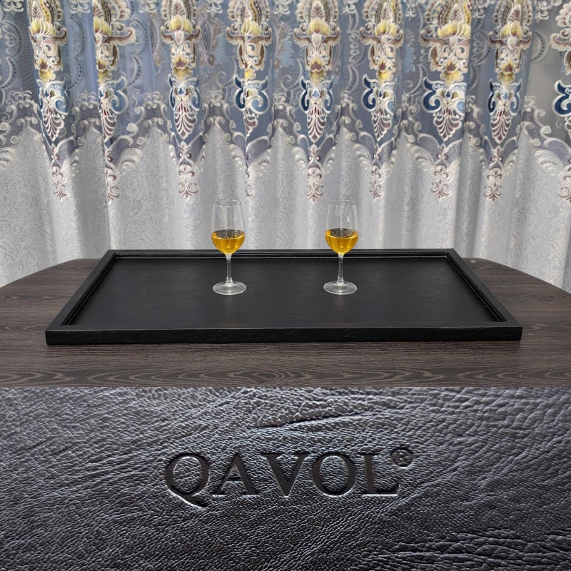 QAVOL 35 x 18 inches High-End Light Luxury Leather Rectangle Oversized Service Tray for Ottoman Tray, Coffee, Food, Family Dinner, Picnic, Party Essentials (Black, 35 x 18 inch) - Image 3