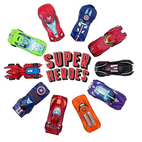 PLUSPOINT Super Hero Metal Vehicles - 10Pc Alloy Push N Go Vehicles, Mini Racing Cars for Toddlers, Die-Cast Toy Car Set, Multi Color - Image 2