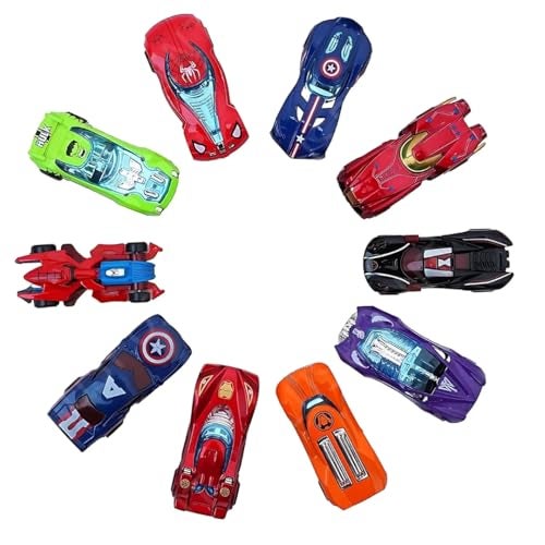 PLUSPOINT Super Hero Metal Vehicles - 10Pc Alloy Push N Go Vehicles, Mini Racing Cars for Toddlers, Die-Cast Toy Car Set, Multi Color - Image 1