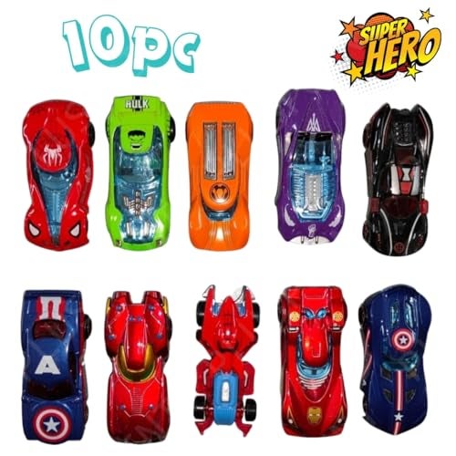PLUSPOINT Super Hero Metal Vehicles - 10Pc Alloy Push N Go Vehicles, Mini Racing Cars for Toddlers, Die-Cast Toy Car Set, Multi Color - Image 5