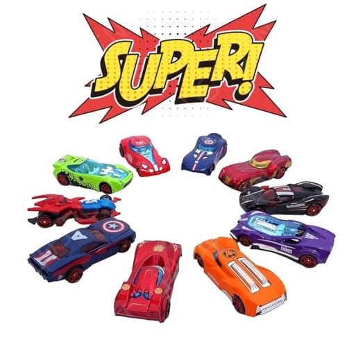 PLUSPOINT Super Hero Metal Vehicles - 10Pc Alloy Push N Go Vehicles, Mini Racing Cars for Toddlers, Die-Cast Toy Car Set, Multi Color - Image 3