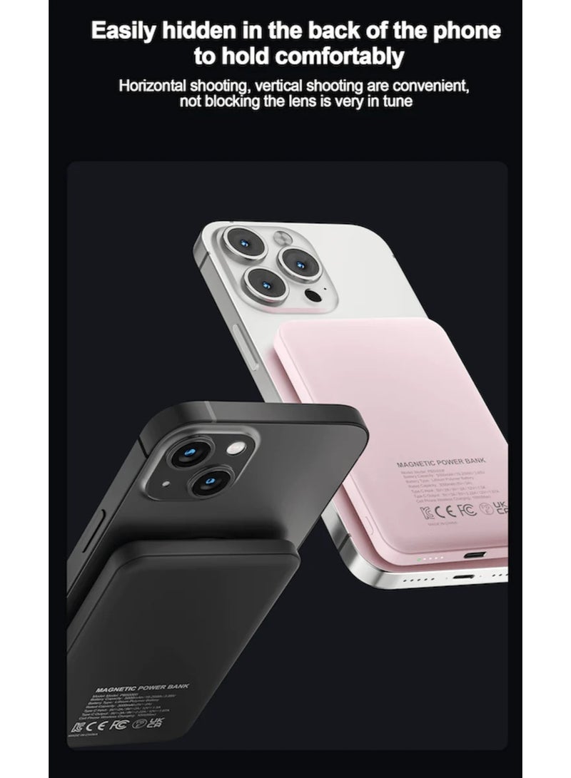 آيربوت بنك طاقة لاسلكي Airbot بسعة 5000 مللي أمبير يدعم تقنية MagSafe، مخصص للهواتف الذكية التي تدعم الشحن اللاسلكي. يتميز بوزن صافٍ خفيف للغاية يبلغ حوالي 110 غرامات فقط، وقوة امتزاز مغناطيسي عالية؛ فهو خفيف الوزن ومزود بمغناطيس، مما يجعله بنك طاقة محمولاً مثالياً للسفر. كما يدعم الشحن السريع بقدرة 20 واط عند الشحن السلكي. (اللون: أسود) - Image 5