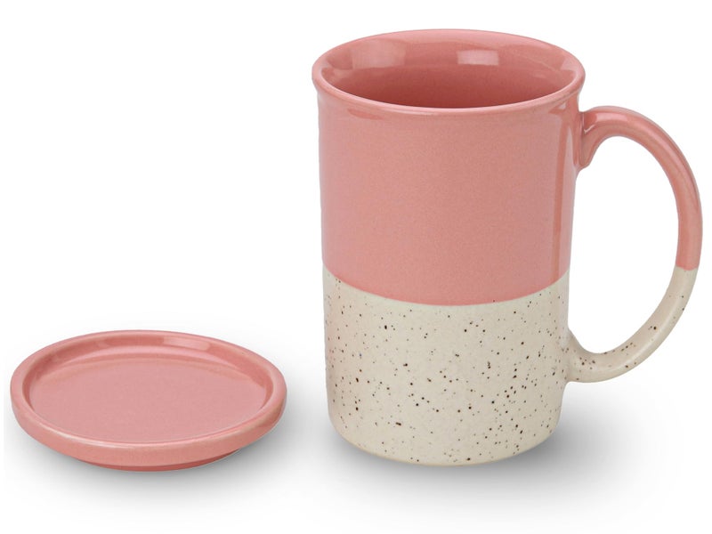 Bodhi House Ceramic Hand Glazed Tea and Coffee Mug with Coaster - 300ml | Set of 1 | Microwave & Dishwasher Safe | for Home Office - Pink - Image 2