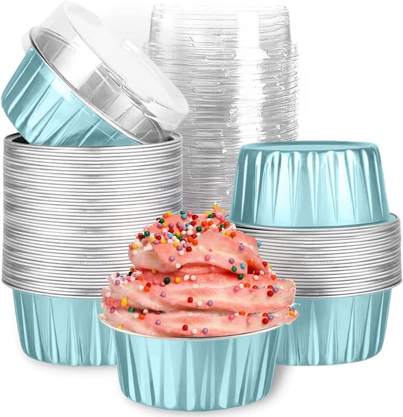 Findful Mini Aluminum Foil Cupcake Baking Cups with Lids (40pcs, 5oz) Round Cupcake Foil Liners Tart Pie Tin Pan Holder - Disposable Mini Cake Containers Flan Molds for Pudding, Souffle, Party, Wedding - Image 1