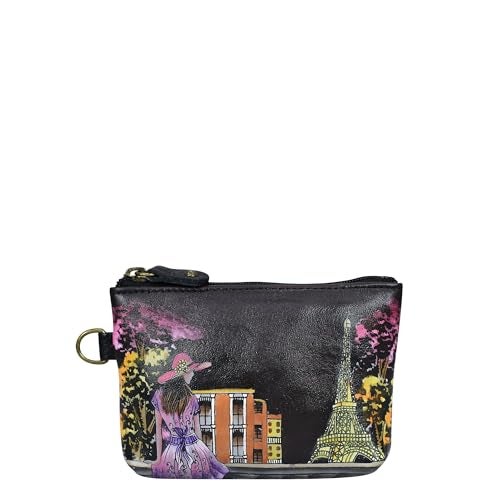 Anna by Anuschka Women's Hand Painted Leather Coin Pouch, Paris at Night - Image 1