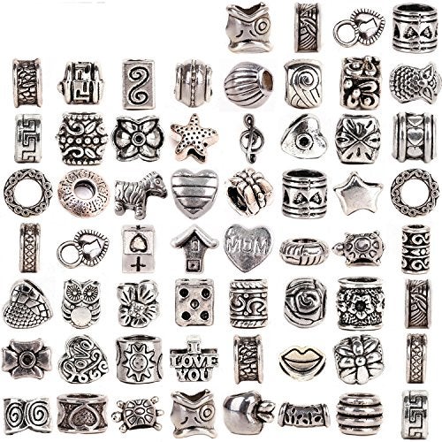 RUBYCA Tibetan Silver Tone Color Spacer Loose Beads Fit European Charm Bracelet Mix 60 Pcs Lot for DIY - Image 1