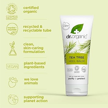 dr.organic Dr Organic Tea Tree Heel Balm Dry Cracked Feet Purifying 24H Moisturisation Natual Sunflower Seed Oil Vegan CrueltyFree Paraben SLS Free Certified Organic 100ml - Image 3
