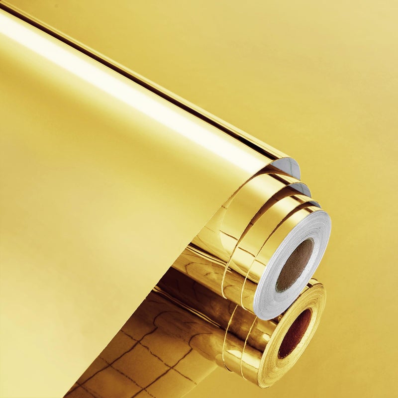 WESTICK Gold Permanent Vinyl Wallpaper Peel and Stick Chrome Gold Vinyl Wrap for DIY Projects Self Adhesive Reflective Golden Contact Paper for Countertops Cup Art Crafts Decor 12x394 - Image 2