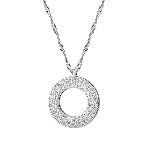 Qitian Islamic Jewelry Gifts for Women Muslim Pendant Gold Allah Arabic Necklaces Ayatul Kursi Necklace Islam Eid Ramadan Gifts for Women Men（Silver-Hollow） - Image 1
