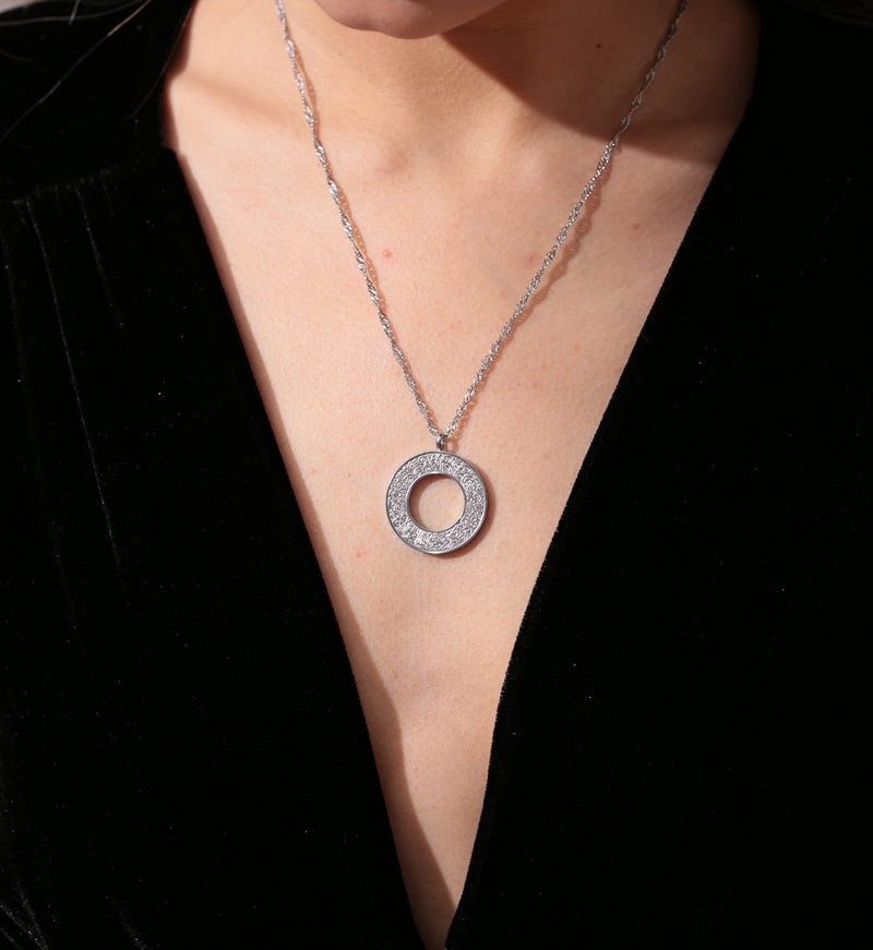 Qitian Islamic Jewelry Gifts for Women Muslim Pendant Gold Allah Arabic Necklaces Ayatul Kursi Necklace Islam Eid Ramadan Gifts for Women Men（Silver-Hollow） - Image 3