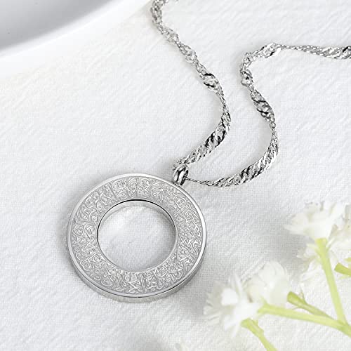 Qitian Islamic Jewelry Gifts for Women Muslim Pendant Gold Allah Arabic Necklaces Ayatul Kursi Necklace Islam Eid Ramadan Gifts for Women Men（Silver-Hollow） - Image 2