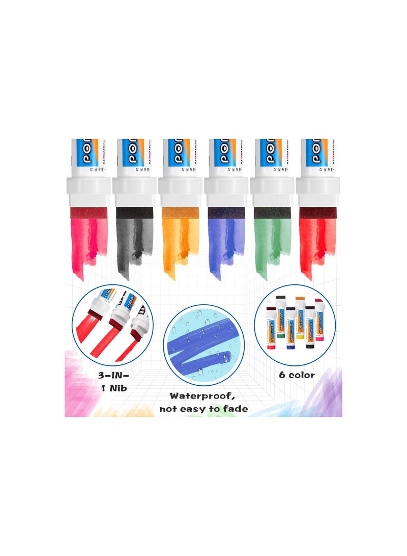 Acrylic Paint Markers Set - 6 Jumbo 30mm Felt Tip Neon Markers with Waterproof Permanent Ink for Rock, Stone, Ceramic, Wood, Canvas, Tag Signs, Calligraphy, and Outdoor Art. - Image 2