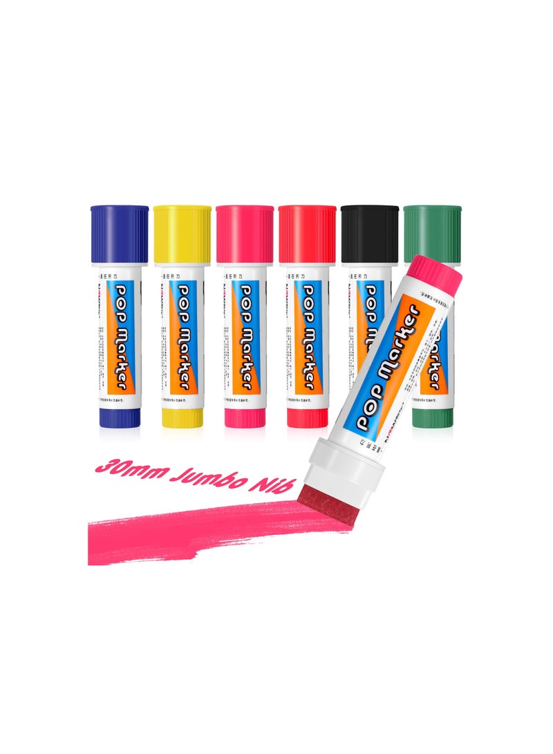 Acrylic Paint Markers Set - 6 Jumbo 30mm Felt Tip Neon Markers with Waterproof Permanent Ink for Rock, Stone, Ceramic, Wood, Canvas, Tag Signs, Calligraphy, and Outdoor Art. - Image 1